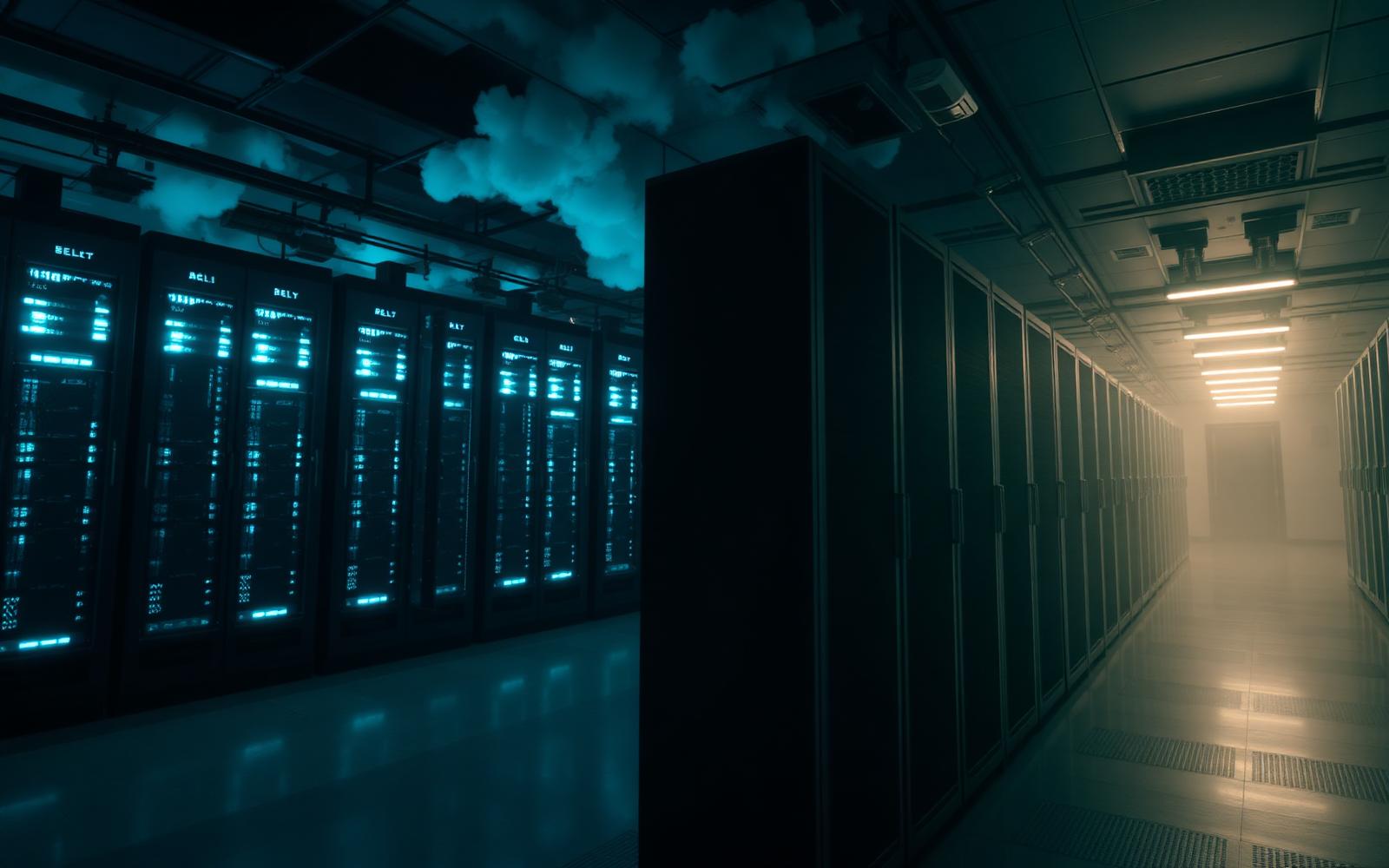 Modern data center corridor representing cloud and infrastructure services